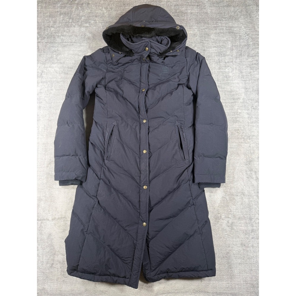 Polo Jeans Co Ralph Lauren Jacket Women Large Navy Down Puffer Hooded Parka Coat